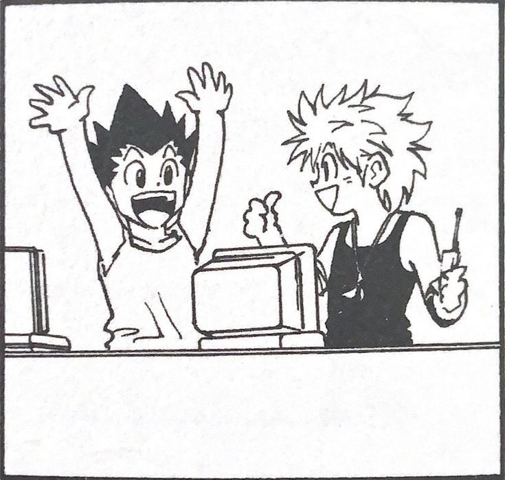 Gon and Killua at the computer going like :DDDD